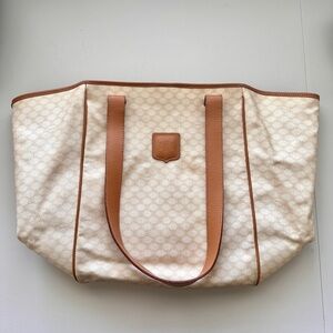SOLD ❌ Celine Macadam Shoulder Tote Bag White Coated Canvas Leather Tan Staps